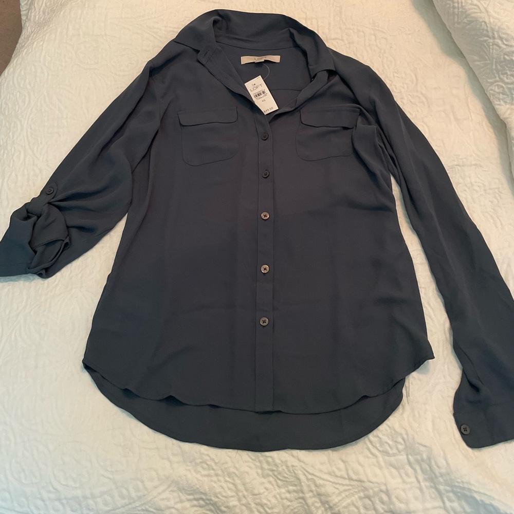 Loft dark green button down long-sleeved blouse - XS - NWT